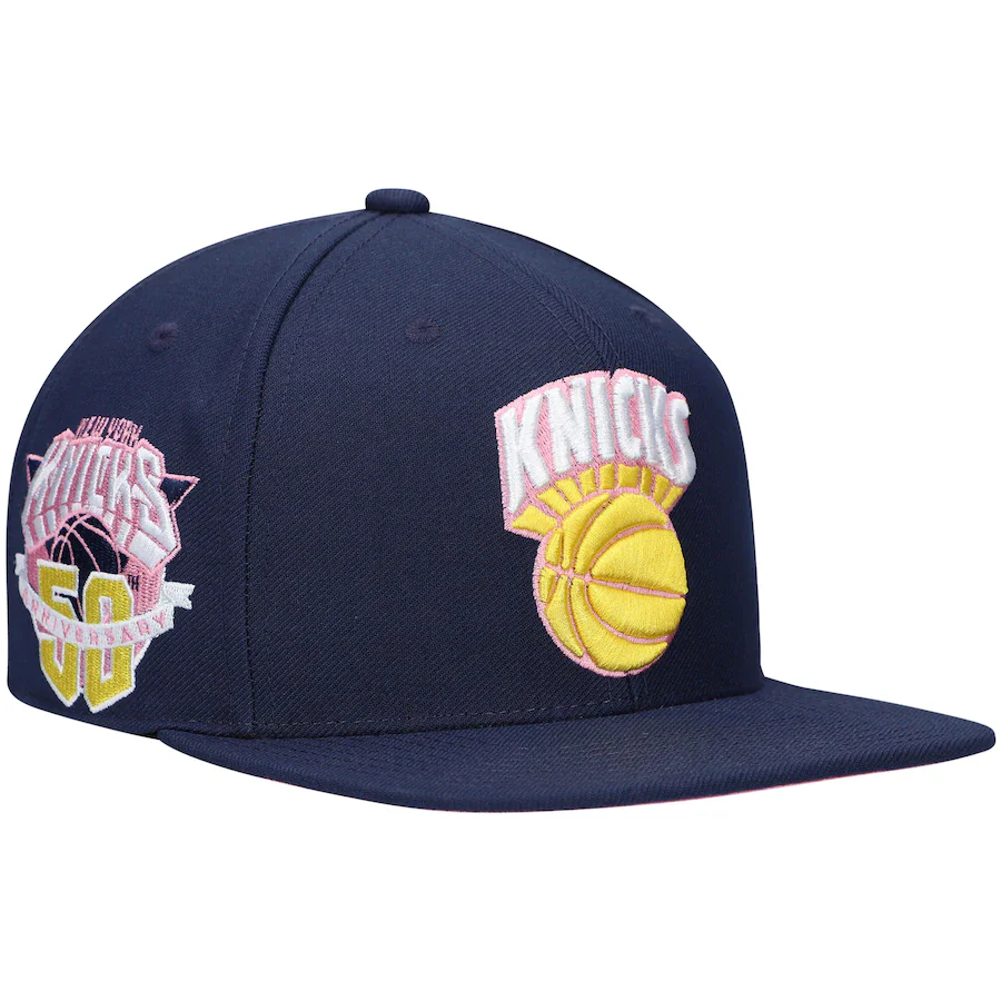 Mitchell & Ness New York Knicks Navy 50th Anniversary Burnt Sunrise Fitted Hat