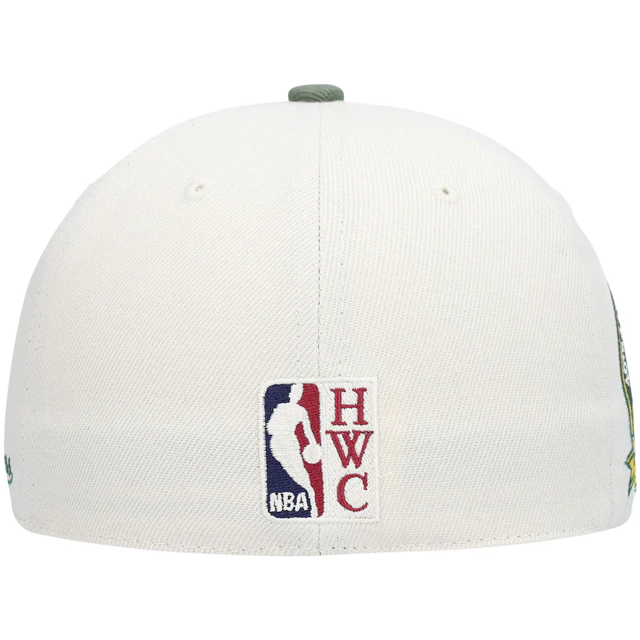 Mitchell & Ness Seattle SuperSonics Cream Hardwood Classics 40th Team Anniversary Patch Off White Camo Fitted Hat - Image 3