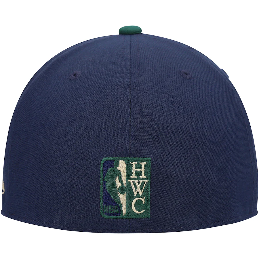 Mitchell & Ness Utah Jazz Navy/Green 40th Anniversary Grassland Fitted Hat - Image 3