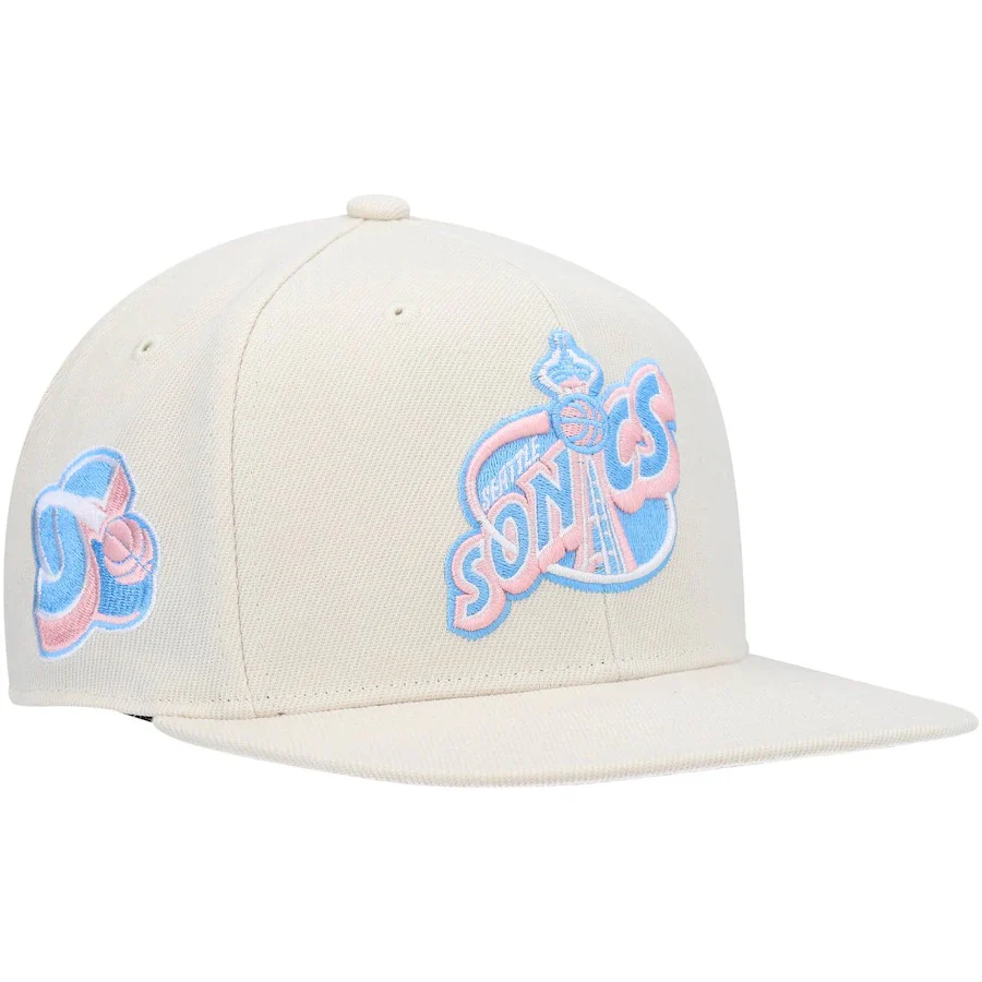 Mitchell & Ness x Lids Seattle Supersonics Cream Secondary Logo Hardwood Classics Cake Pop Fitted Hat