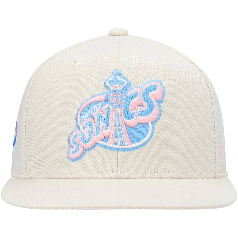 Mitchell & Ness x Lids Seattle Supersonics Cream Secondary Logo Hardwood Classics Cake Pop Fitted Hat - Image 3