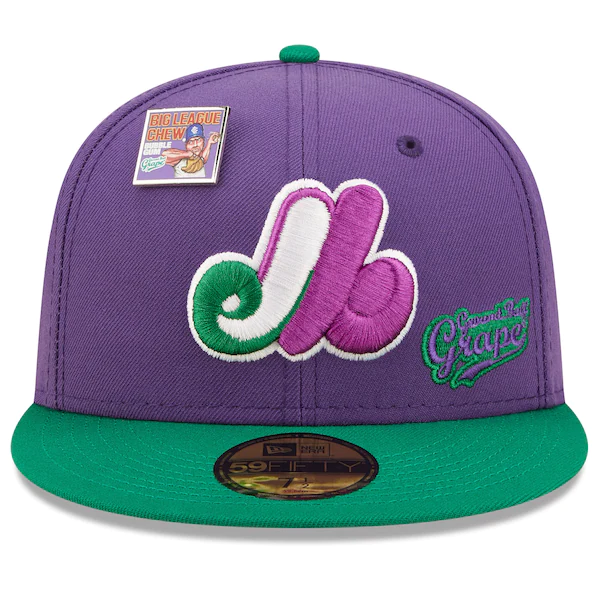 New Era MLB x Big League Chew  Montreal Expos Ground Ball Grape Flavor Pack 59FIFTY Fitted Hat - Purple/Green - Image 2