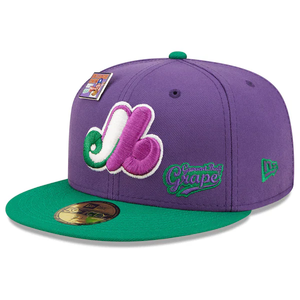 New Era MLB x Big League Chew  Montreal Expos Ground Ball Grape Flavor Pack 59FIFTY Fitted Hat - Purple/Green - Image 3