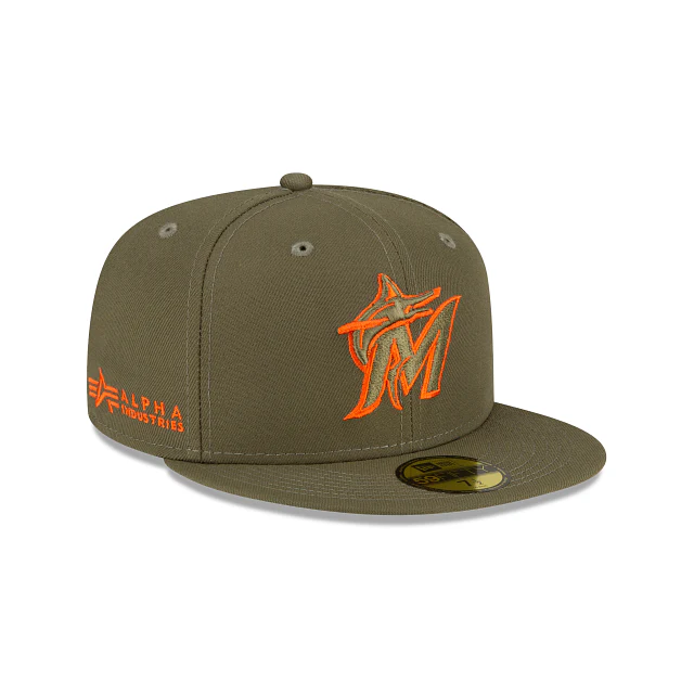 New Era Alpha Industries X Miami Marlins Green 59FIFTY Fitted Hat - Image 3