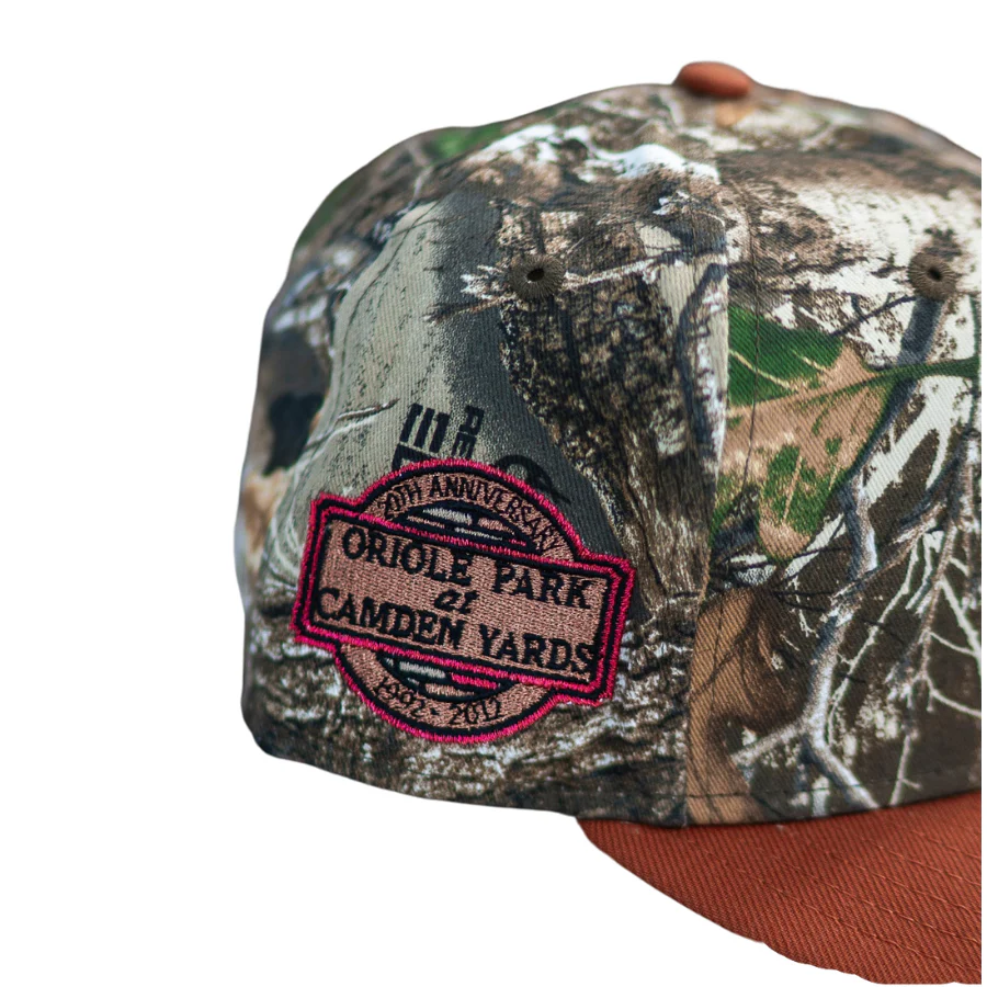 New Era Baltimore Orioles 20th Anniversary Realtree Camo/Rust Orange 59FIFTY Fitted Hat - Image 2