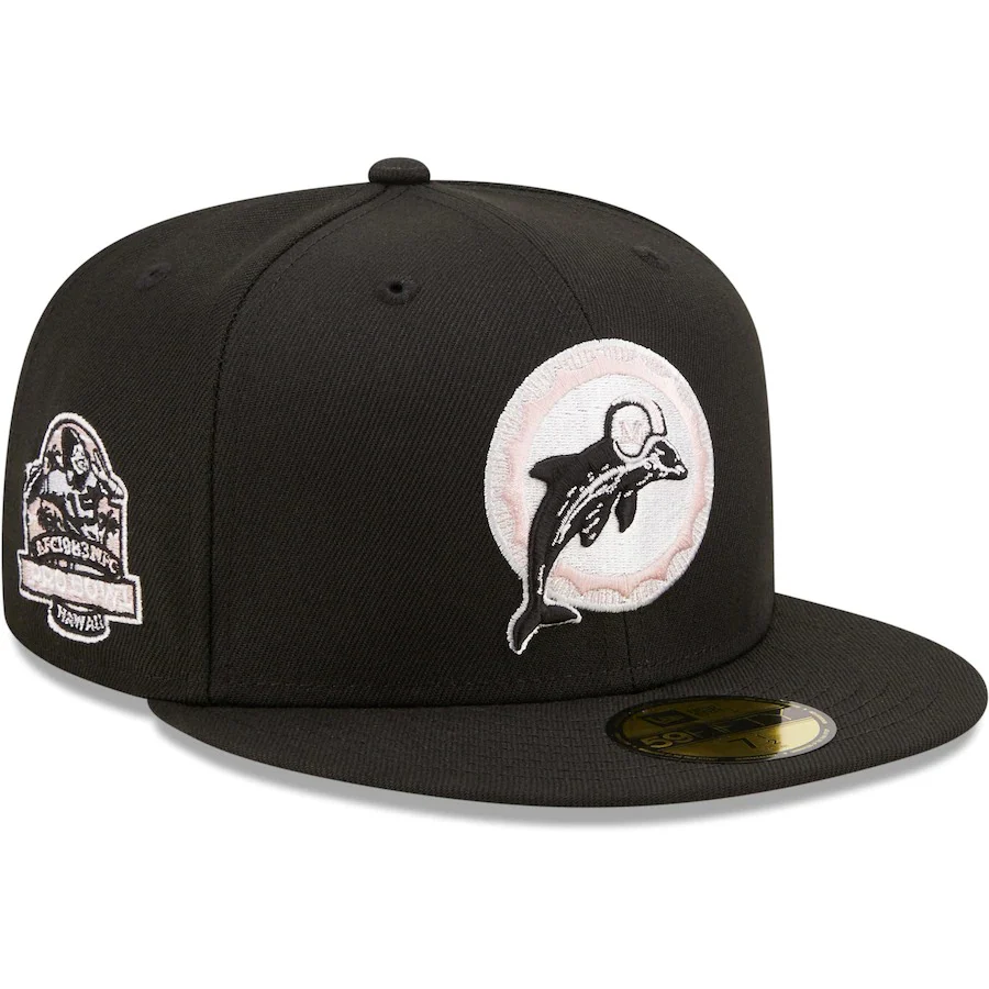 New Era Black Miami Dolphins 1983 Pro Bowl Pink Undervisor 59FIFTY Fitted Hat
