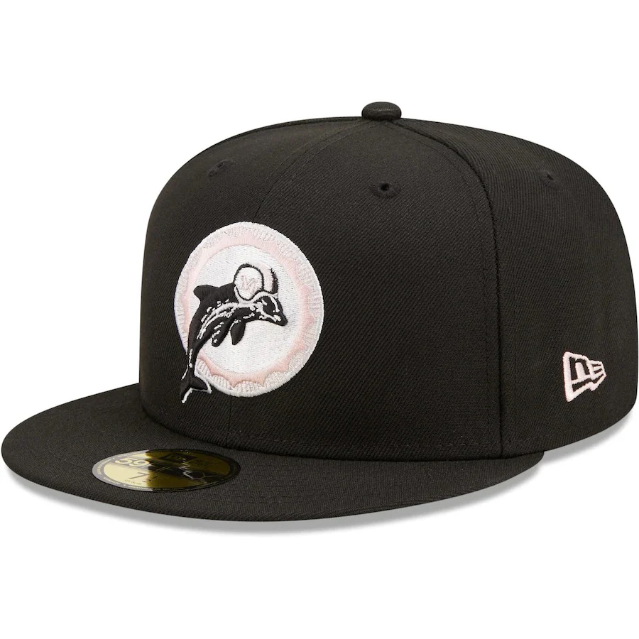 New Era Black Miami Dolphins 1983 Pro Bowl Pink Undervisor 59FIFTY Fitted Hat - Image 3