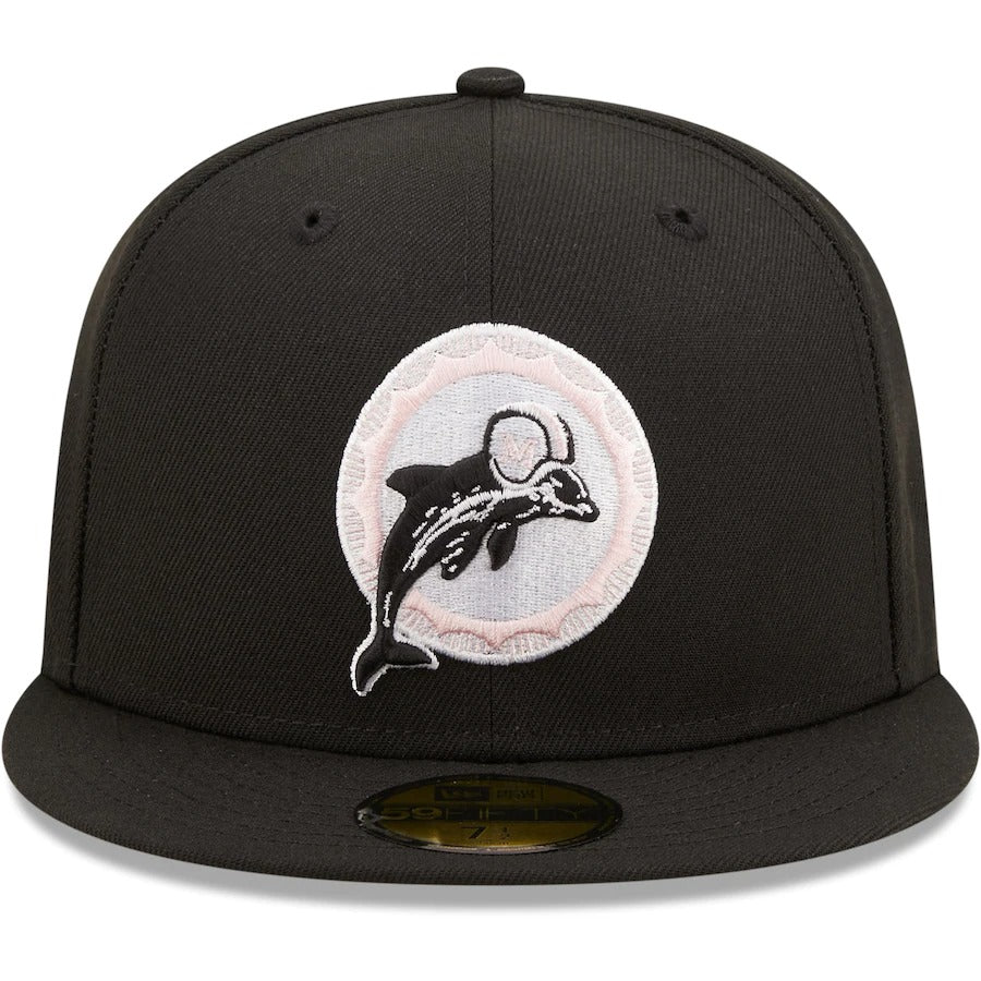 New Era Black Miami Dolphins 1983 Pro Bowl Pink Undervisor 59FIFTY Fitted Hat - Image 5
