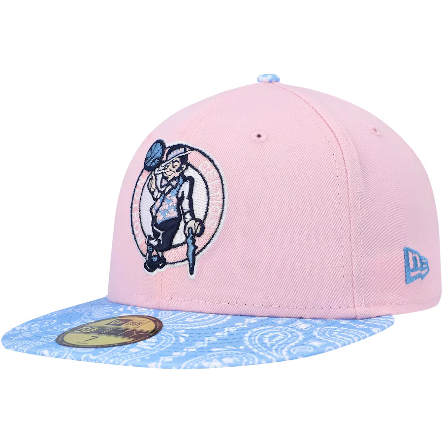 New Era Boston Celtics Pink/Light Blue Paisley Visor 59FIFTY Fitted Hat - Image 4