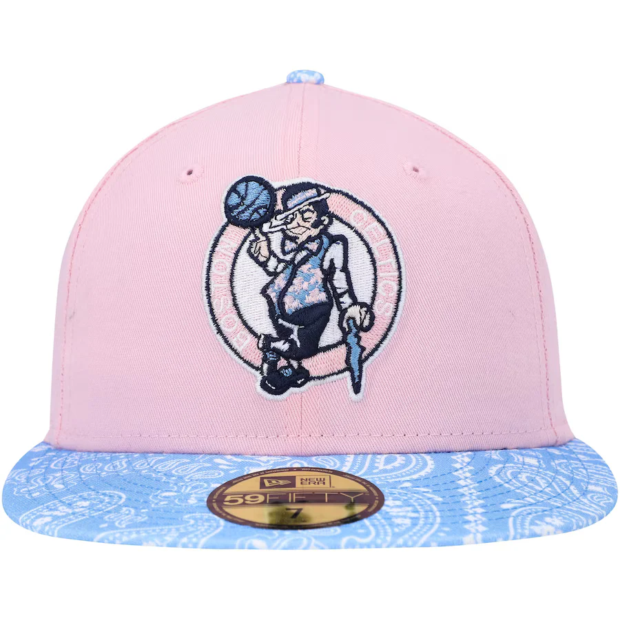 New Era Boston Celtics Pink/Light Blue Paisley Visor 59FIFTY Fitted Hat - Image 5