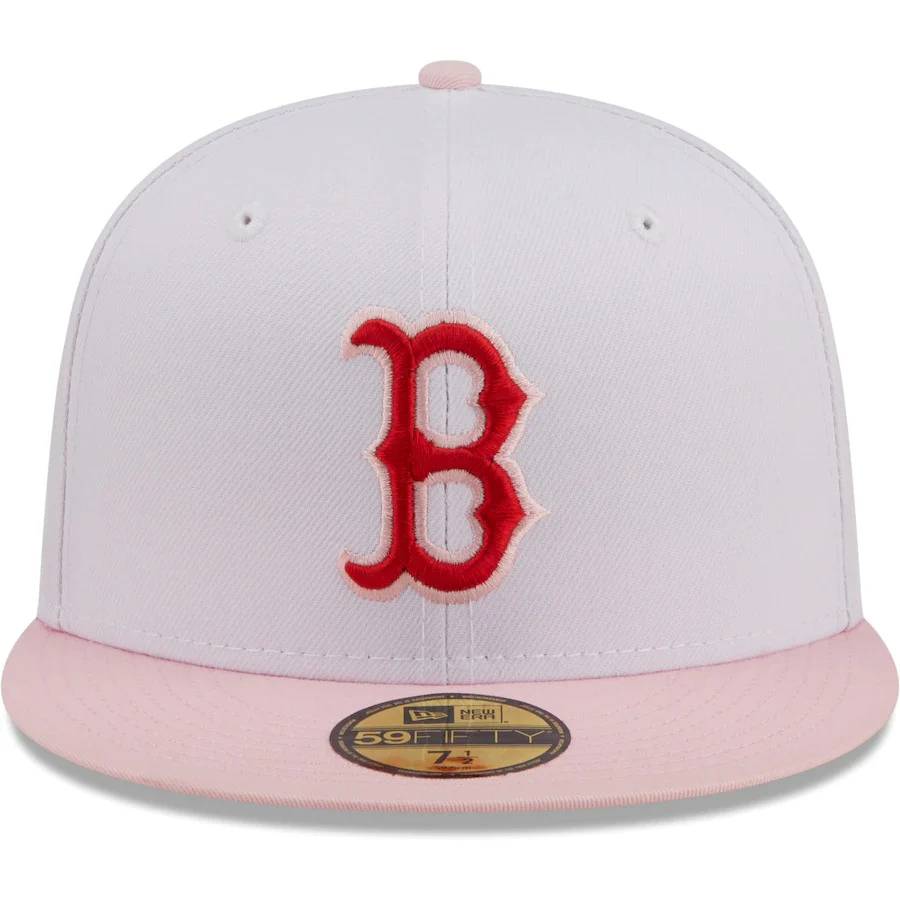 New Era Boston Red Sox White/Pink Scarlet Undervisor 59FIFTY Fitted Hat - Image 2