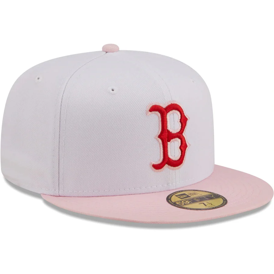 New Era Boston Red Sox White/Pink Scarlet Undervisor 59FIFTY Fitted Hat - Image 3