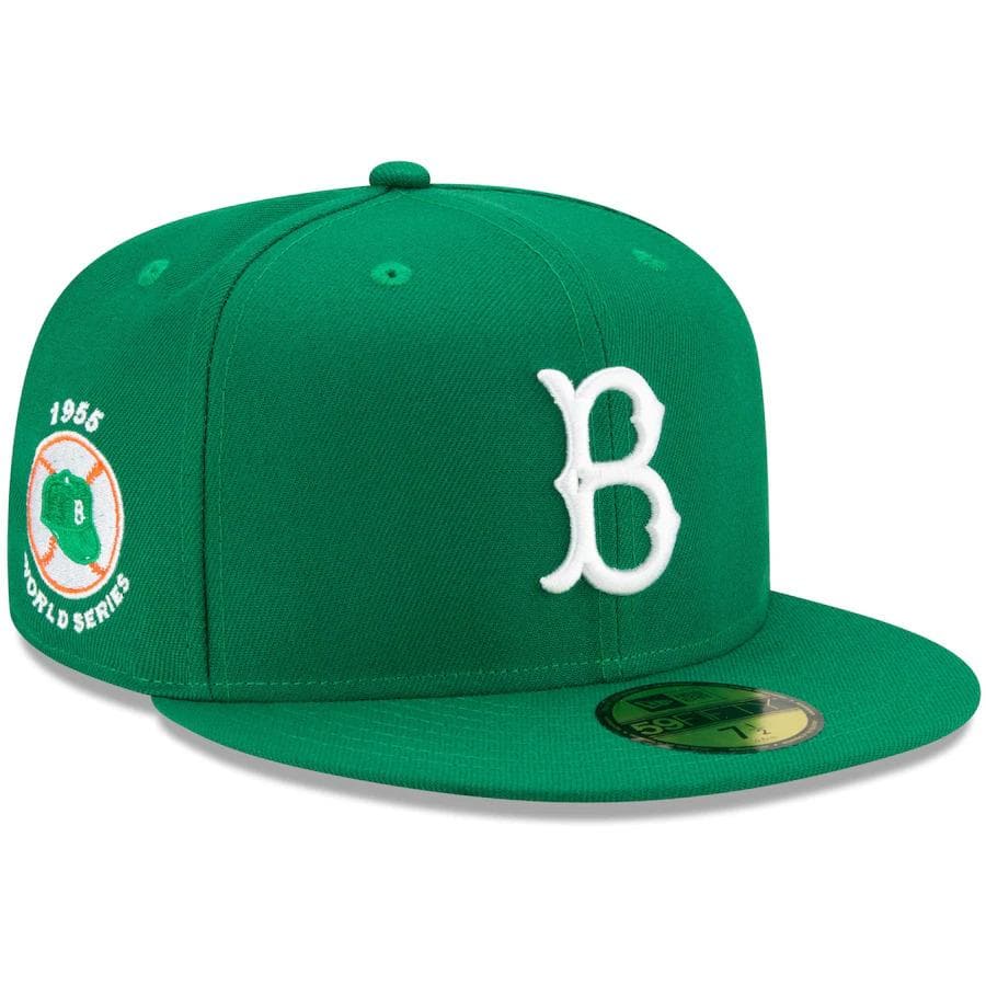 New Era Brooklyn Dodgers Green 1955 World Series Champion Cooperstown Orange Undervisor 59FIFTY Fitted Hat - Image 3