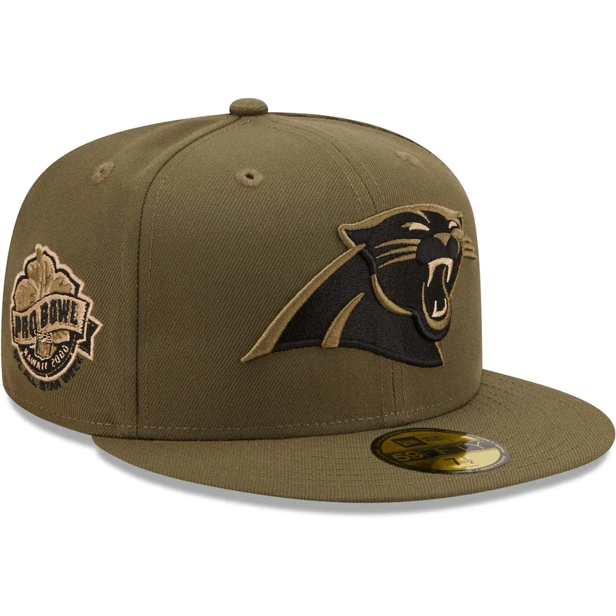 New Era Carolina Panthers Olive 2000 Pro Bowl Camo Undervisor 59FIFTY Fitted Hat