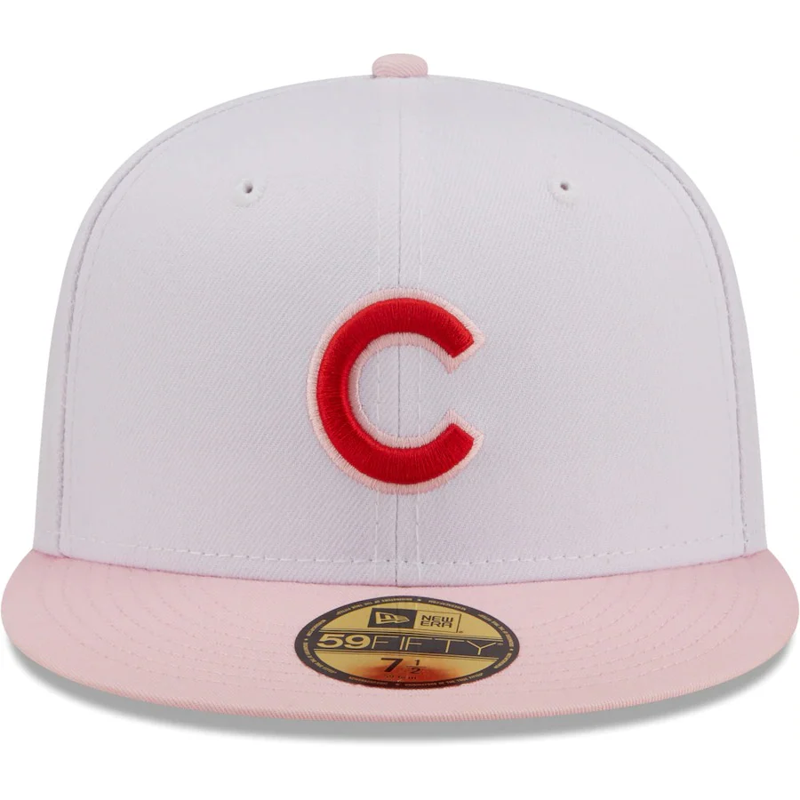 New Era Chicago Cubs White/Pink Scarlet Undervisor 59FIFTY Fitted Hat - Image 2