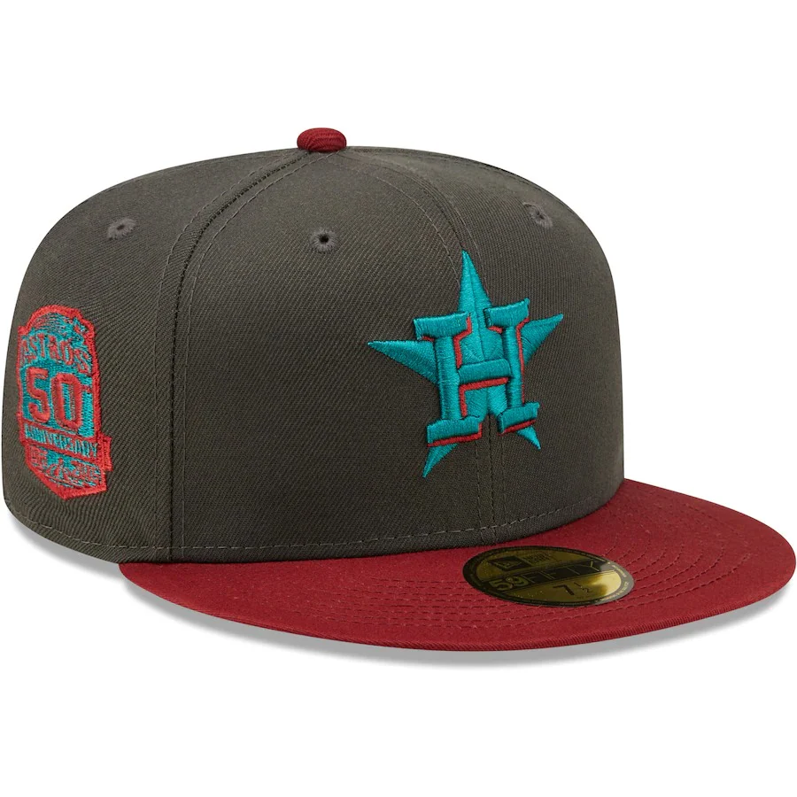 New Era Houston Astros Graphite/Cardinal 50th Anniversary Titlewave 59FIFTY Fitted Hat