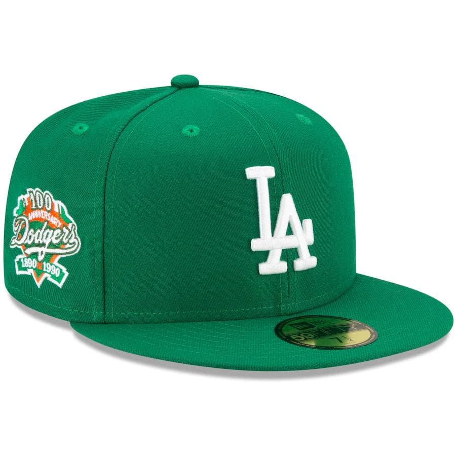 New Era Los Angeles Dodgers Green 100th Season Orange Undervisor 59FIFTY Fitted Hat - Image 3