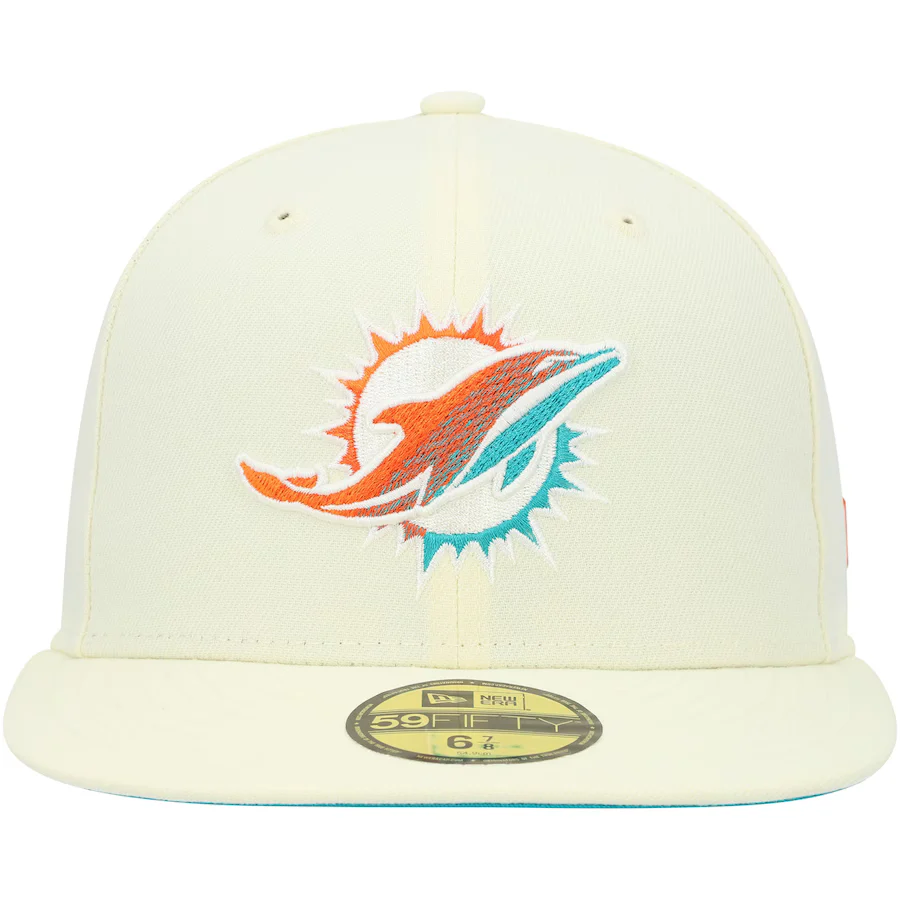 New Era Miami Dolphins Cream Chrome Color Dim 59FIFTY Fitted Hat - Image 5