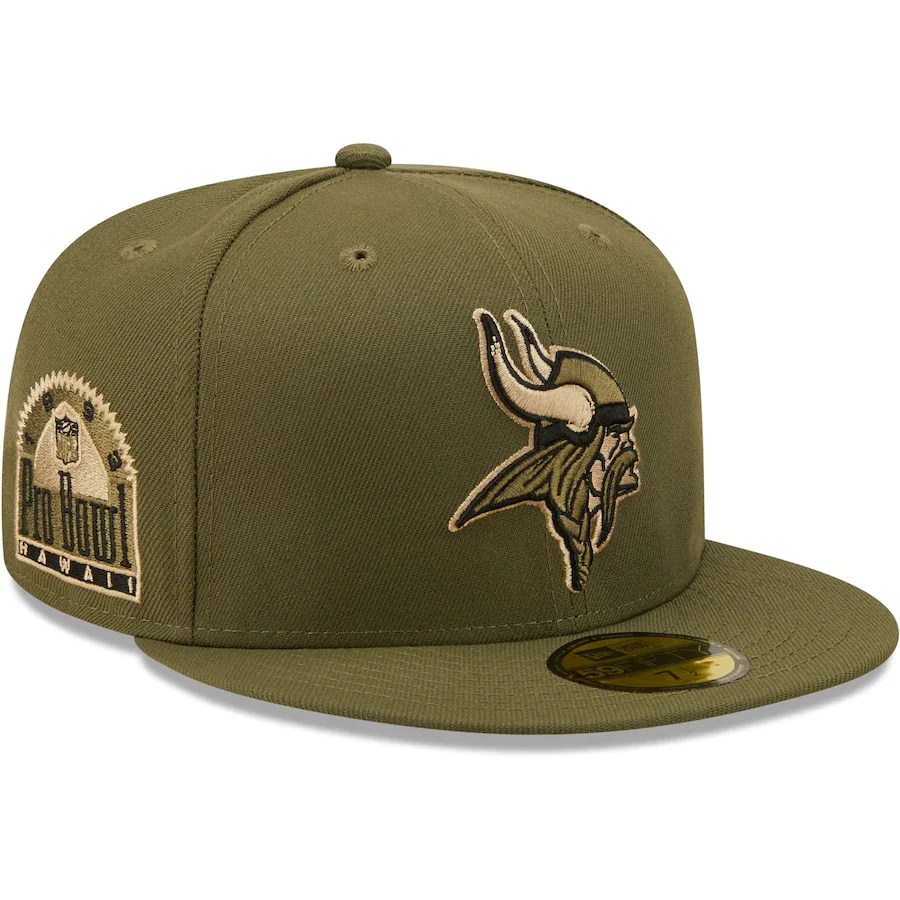 New Era Minnesota Vikings Olive 1993 Pro Bowl Camo Undervisor 59FIFTY Fitted Hat