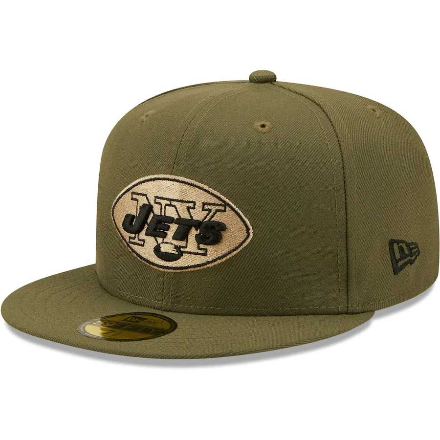 New Era New York Jets Olive Super Bowl III Historic Logo Camo Undervisor 59FIFTY Fitted Hat - Image 3