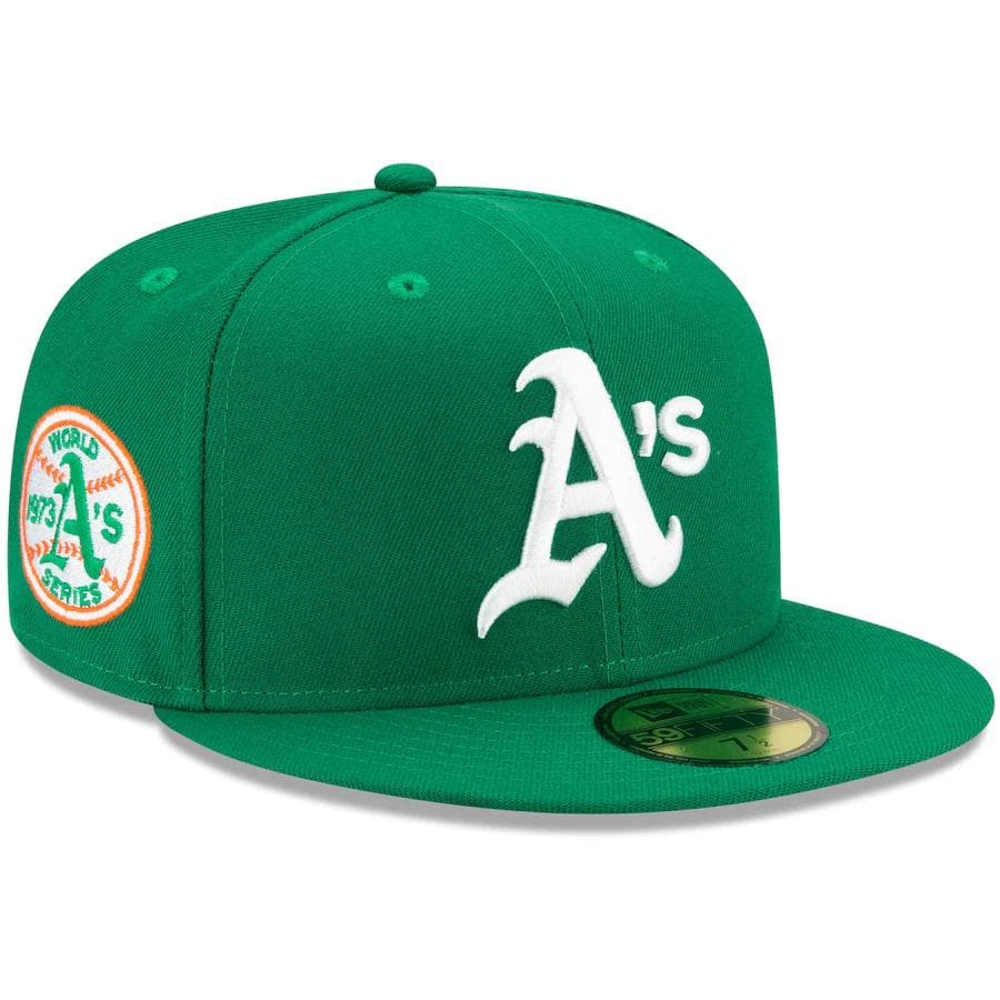 New Era Oakland Athletics Green 1973 World Series Champions Orange Undervisor 59FIFTY Fitted Hat - Image 3