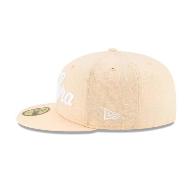 New Era Script Peach Fitted Hat w/ Yeezy Boost 350 V2 Sand Taupe Matching Sneakers - Image 5