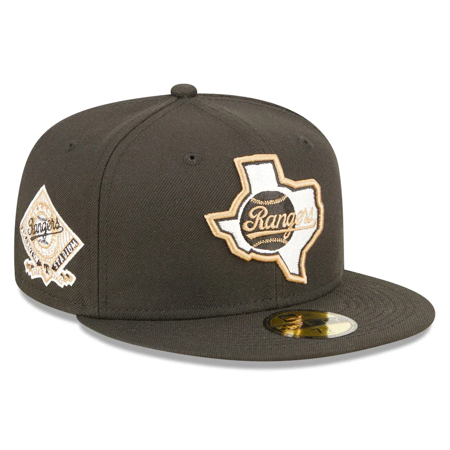 New Era Texas Rangers Black Arlington Stadium Wheat Undervisor 59FIFTY Fitted Hat