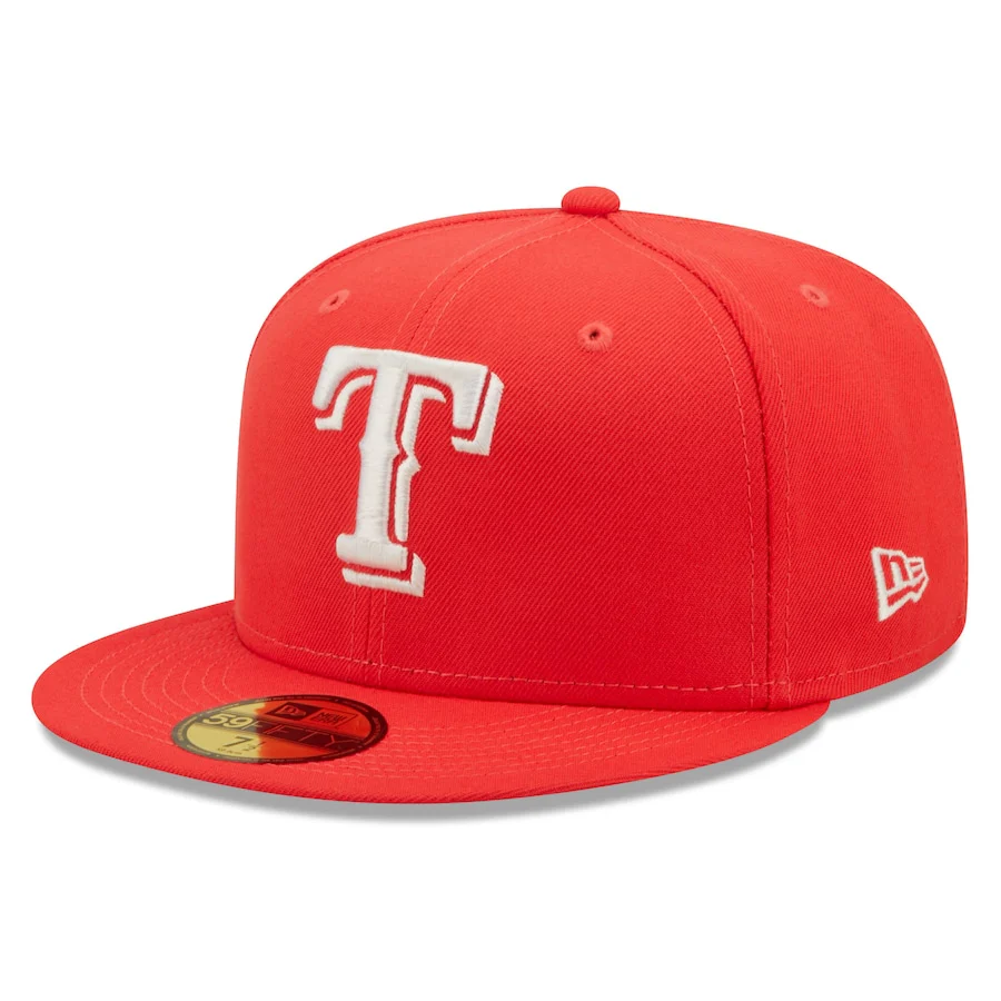New Era Texas Rangers Lava Highlighter Logo 59FIFTY Fitted Hat
