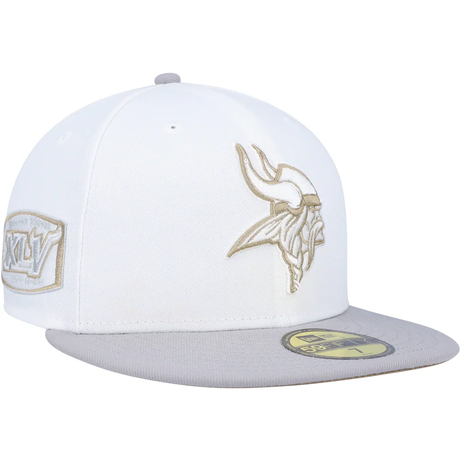 New Era White/Gray Minnesota Vikings 45th Anniversary Gold Undervisor 59FIFTY Fitted Hat
